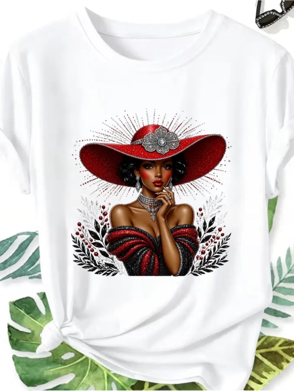 Elegant Red Hat Graphic Women's Tee - Brand